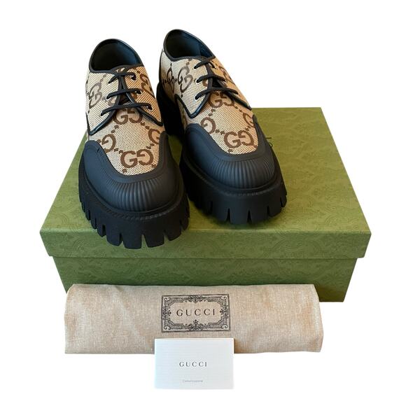 Gucci Maxi GG Supreme Shoes Camel Ebony Canvas Chunky Men\'s 11.5 | US 12 NEW